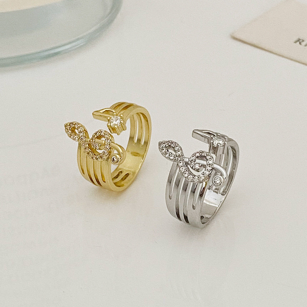 Anel de moda com micro zircão e símbolo musical