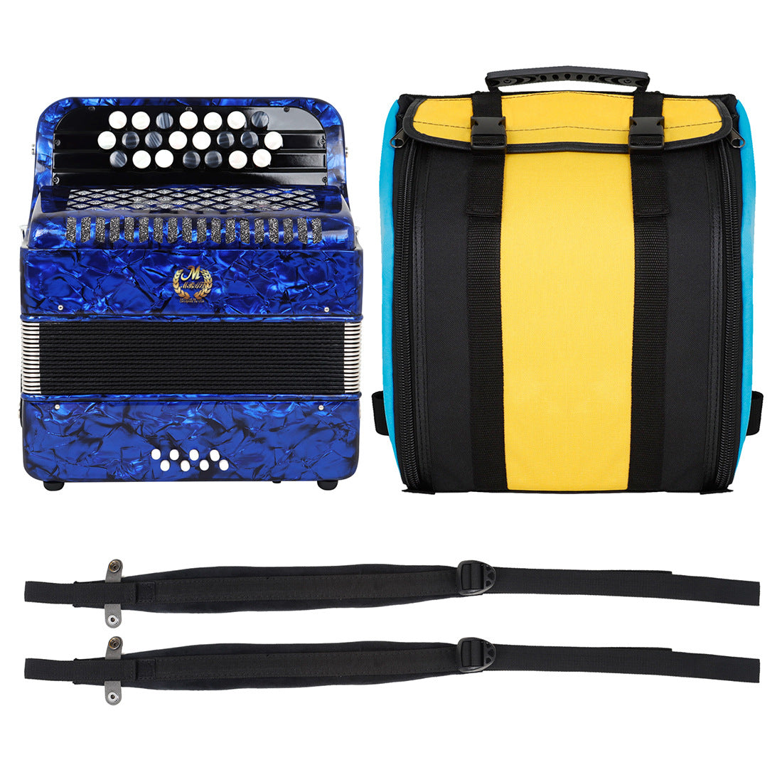 Meibette Portable Accordion – 22 Keys, 8 Basses, Tuning Buttons, For Beginners and Performance
