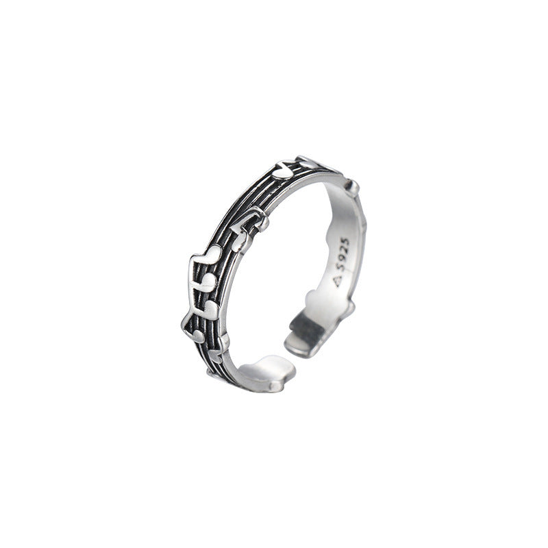Silver music notes ring