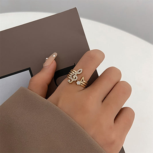 Anel de moda com micro zircão e símbolo musical