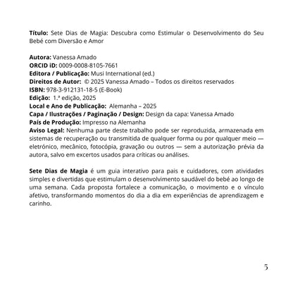 Sete Dias de Magia: Learn how to stimulate and inspire your baby with diversão and love