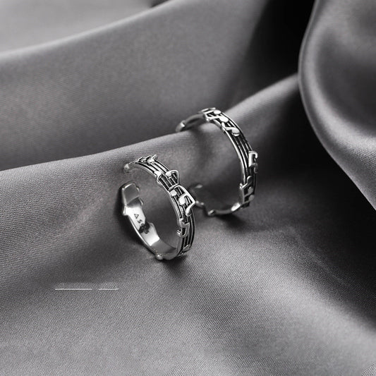 Silver music notes ring